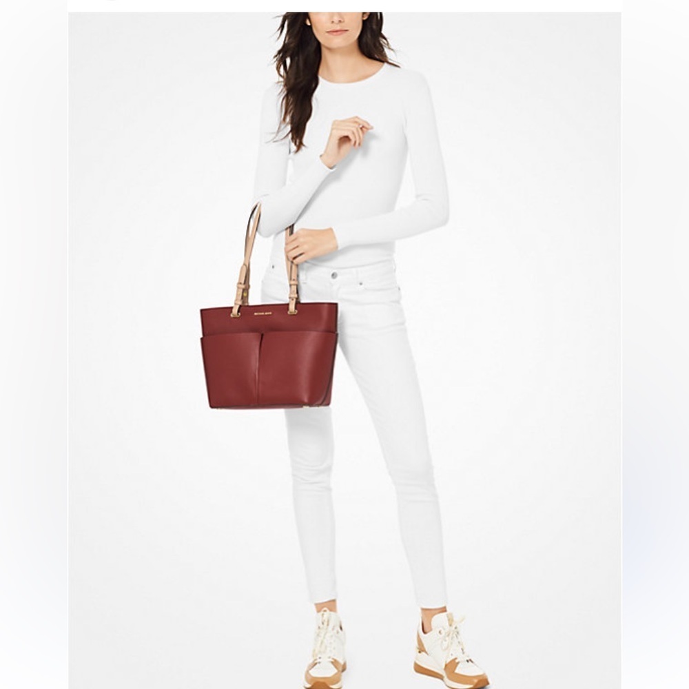 Michael Kors Burgundy Bedford Medium Pebbled Leather Tote - Picture 2 of 6